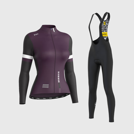 Fdx Women's Set Limited Edition Thermal Roubaix Long Sleeve Cycling Jersey & Bib Tights - Purple