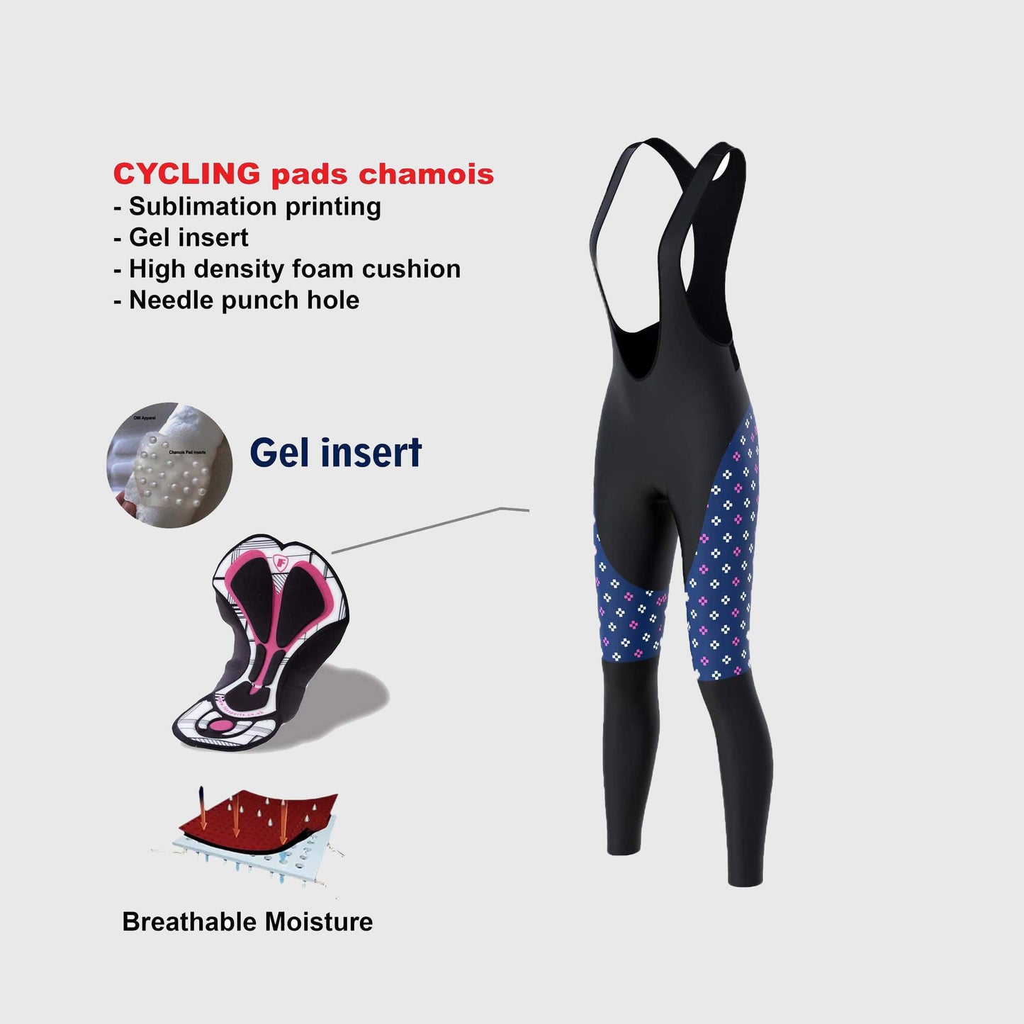 Fdx Ripple Navy Blue Women's Padded Winter Cycling Bib Tights