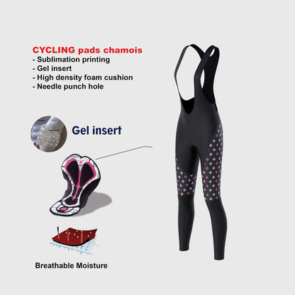 Fdx Ripple Pink Women's Padded Winter Cycling Bib Tights