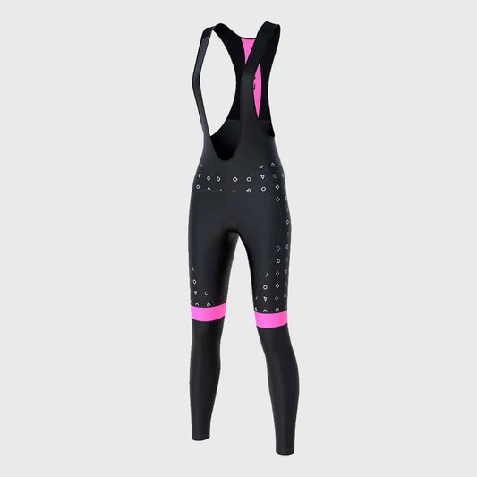 Fdx Polka Dots Pink Women's Padded Winter Cycling Bib Tights