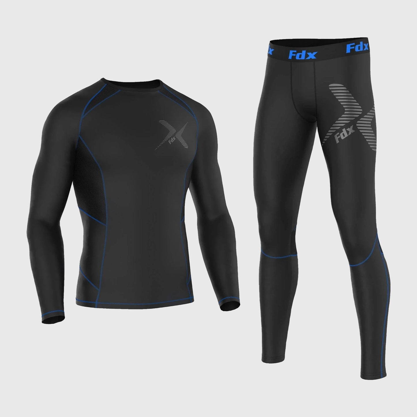 Fdx Men's Set Recoil Blue Compression Base Layer Top & Leggings