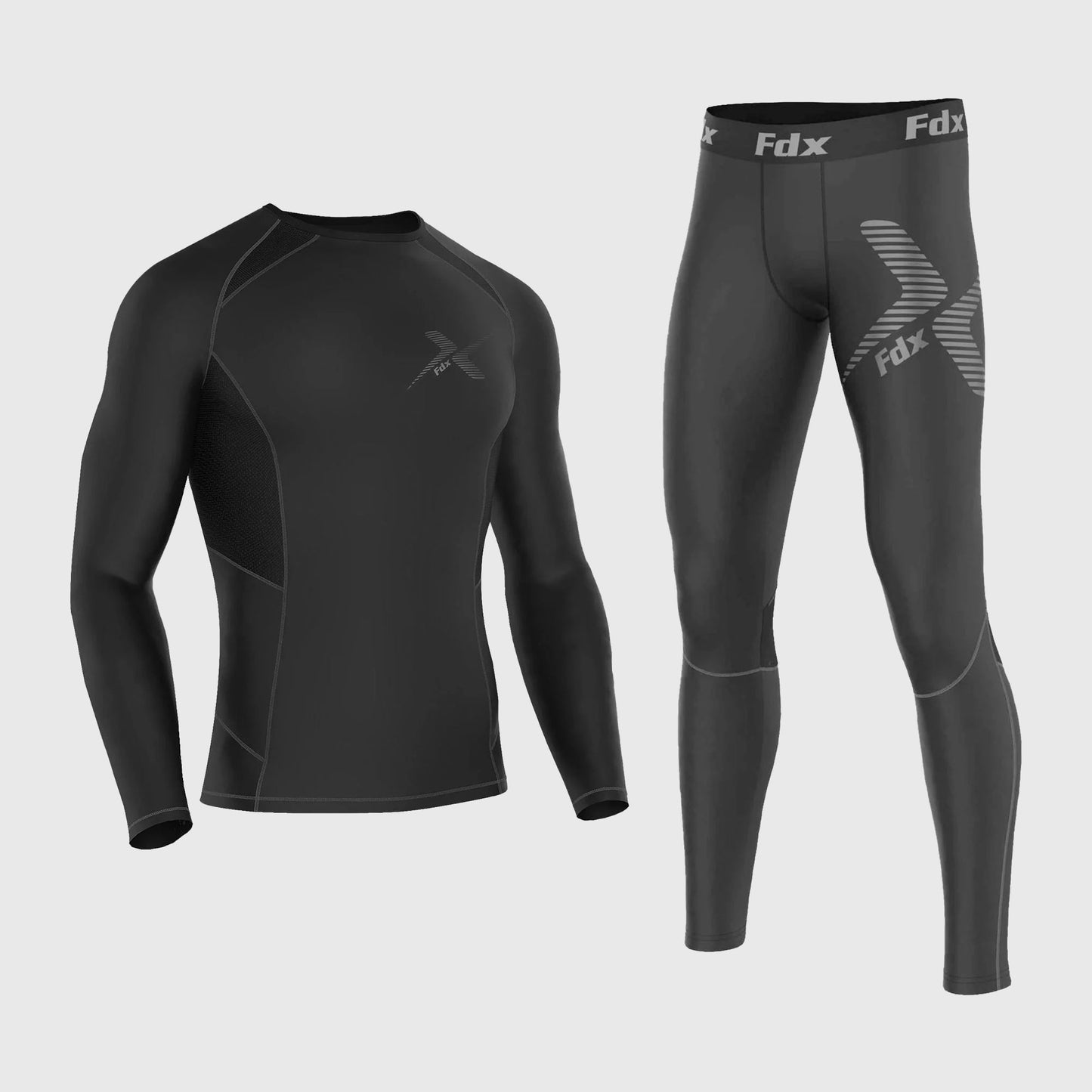 Fdx Men's Set Recoil Grey Compression Base Layer Top & Leggings