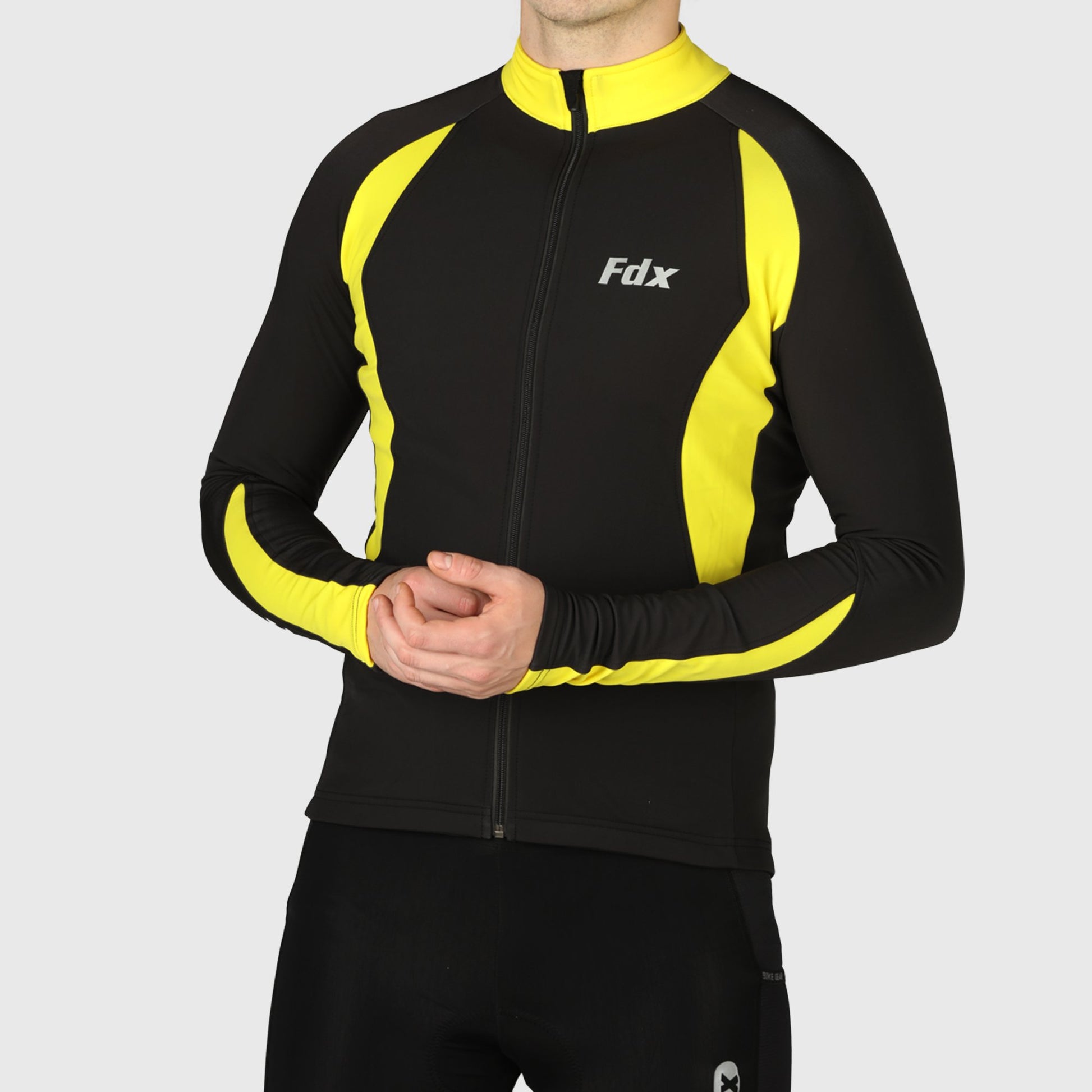 Fdx Men Full Sleeve Yellow Cycling Thermal Jersey Quick Dry Lightweight Full Length Moist-Vicking Full Zip Water Resistance Reflecting Strips & Pockets - Viper US