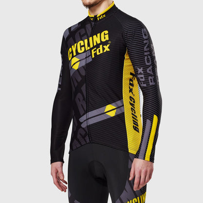 Fdx Yellow Men Full Sleeve Winter Cycling Jersey Quick Dry Moist-Wicking Windproof  Hi-Viz Reflecting Strips Zip Guard & Pockets - Core US