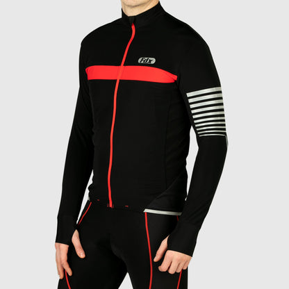 Fdx Men's Set All Day Thermal Roubaix Long Sleeve Cycling Jersey & Cargo Bib Tights - Red