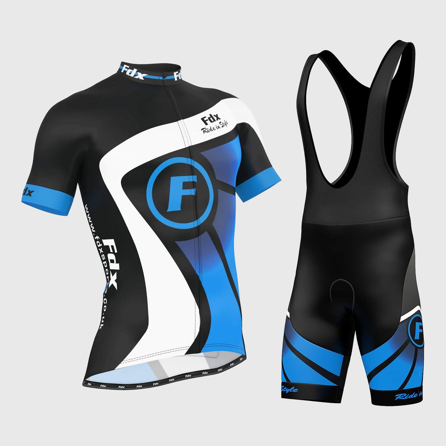 Fdx Men's Set Signature Blue Short Sleeve Summer Cycling Jersey & Bib Shorts