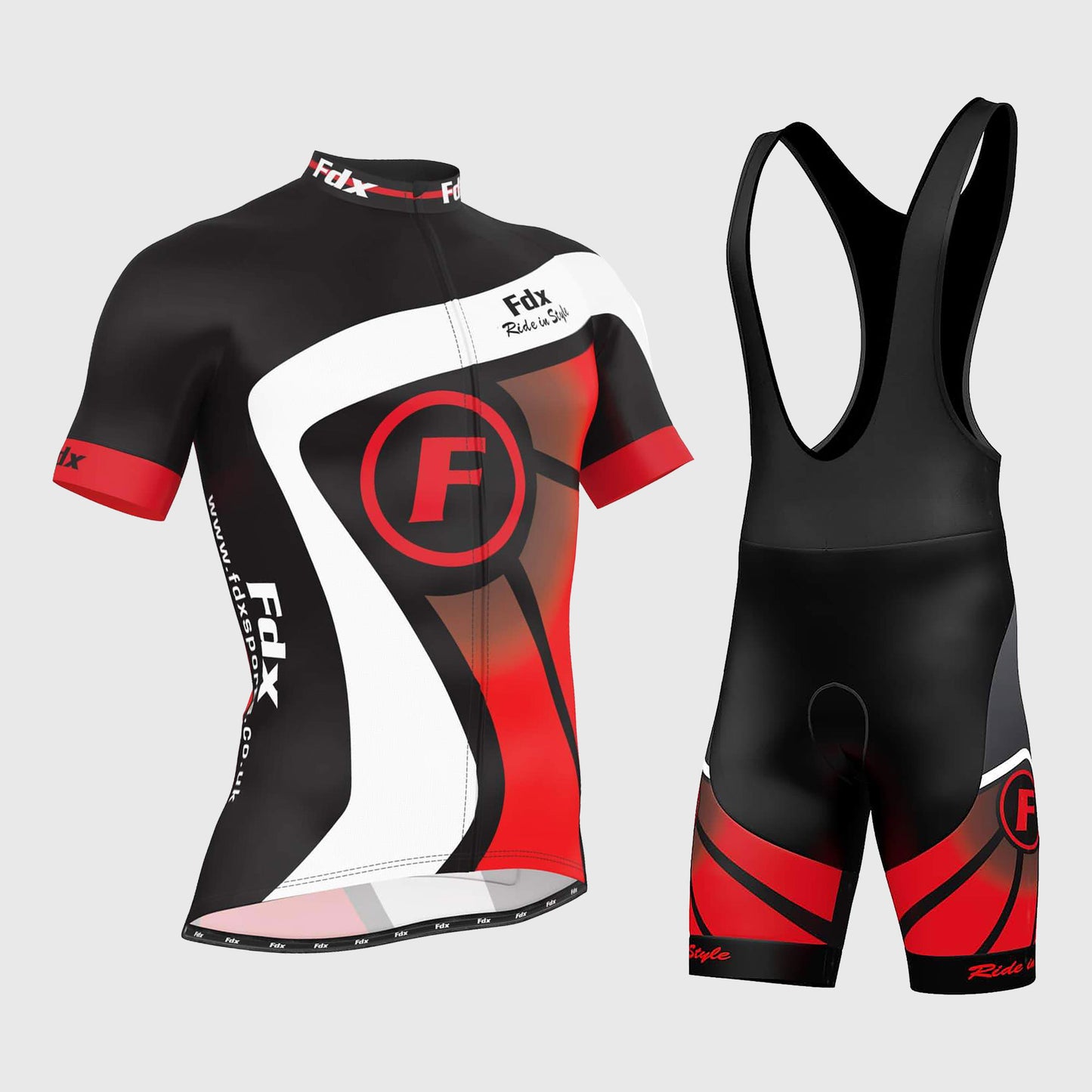 Fdx Men's Set Signature Red Short Sleeve Summer Cycling Jersey & Bib Shorts