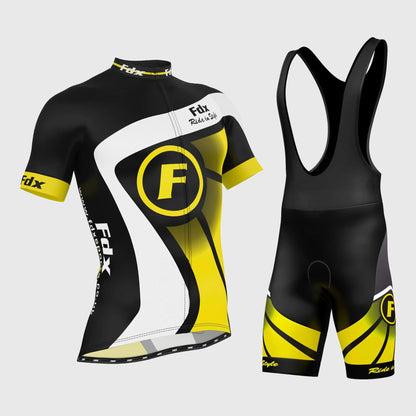 Fdx Men's Set Signature Yellow Short Sleeve Summer Cycling Jersey & Bib Shorts