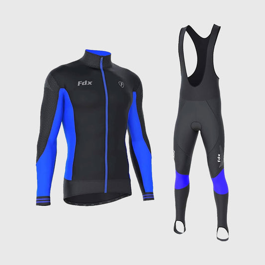 Fdx Men's Set Thermodream Thermal Roubaix Long Sleeve Cycling Jersey & Bib Tights - Blue