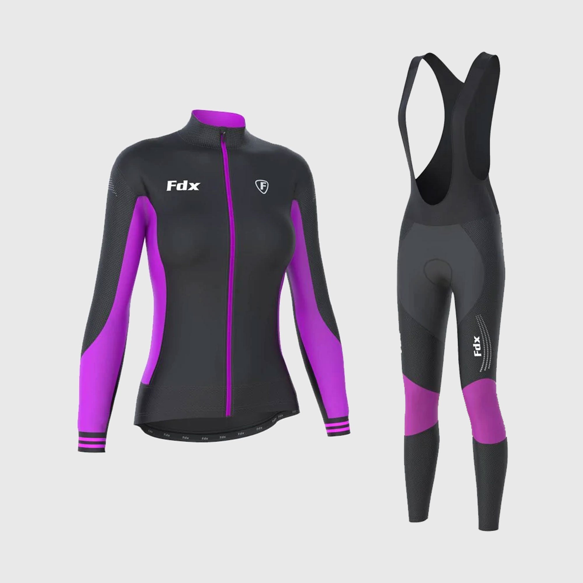 Fdx Women's Set Thermodream Thermal Long Sleeve Cycling Jersey & Bib Tights - Purple