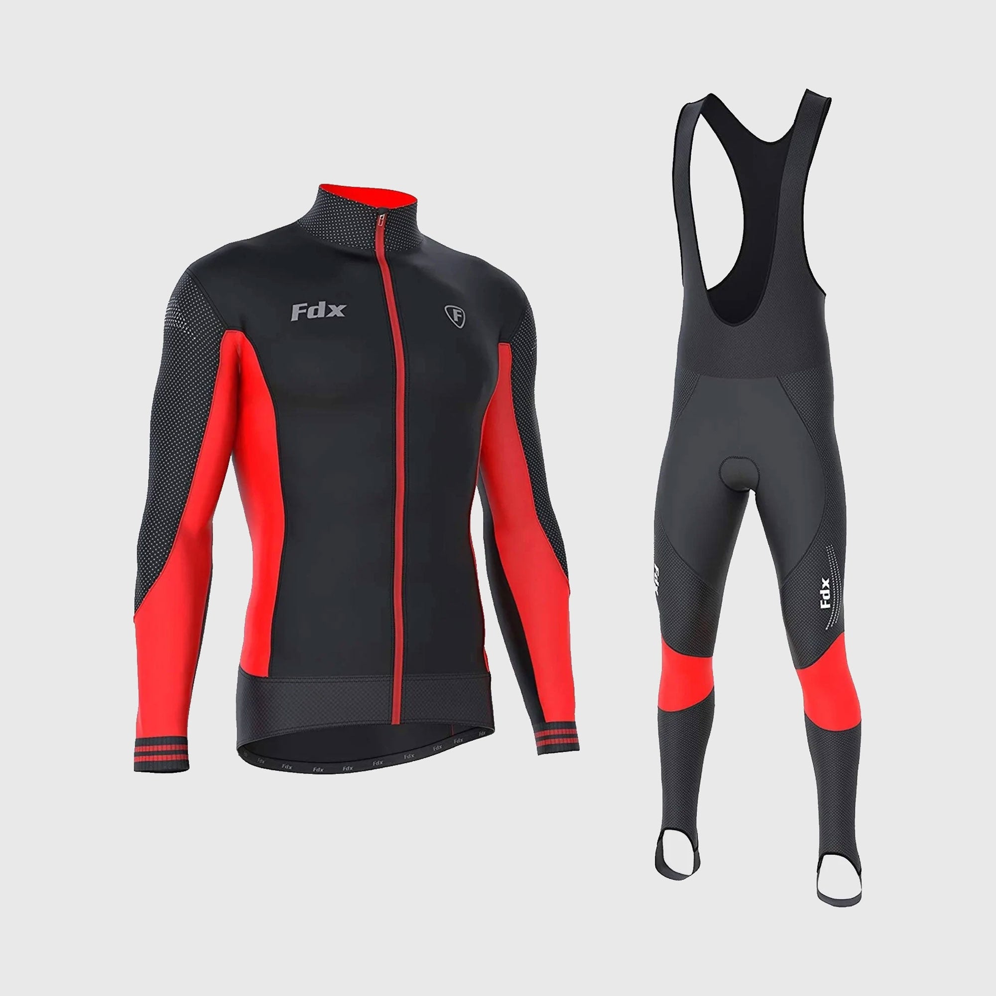Fdx Men's Set Thermodream Thermal Roubaix Long Sleeve Cycling Jersey & Bib Tights - Red