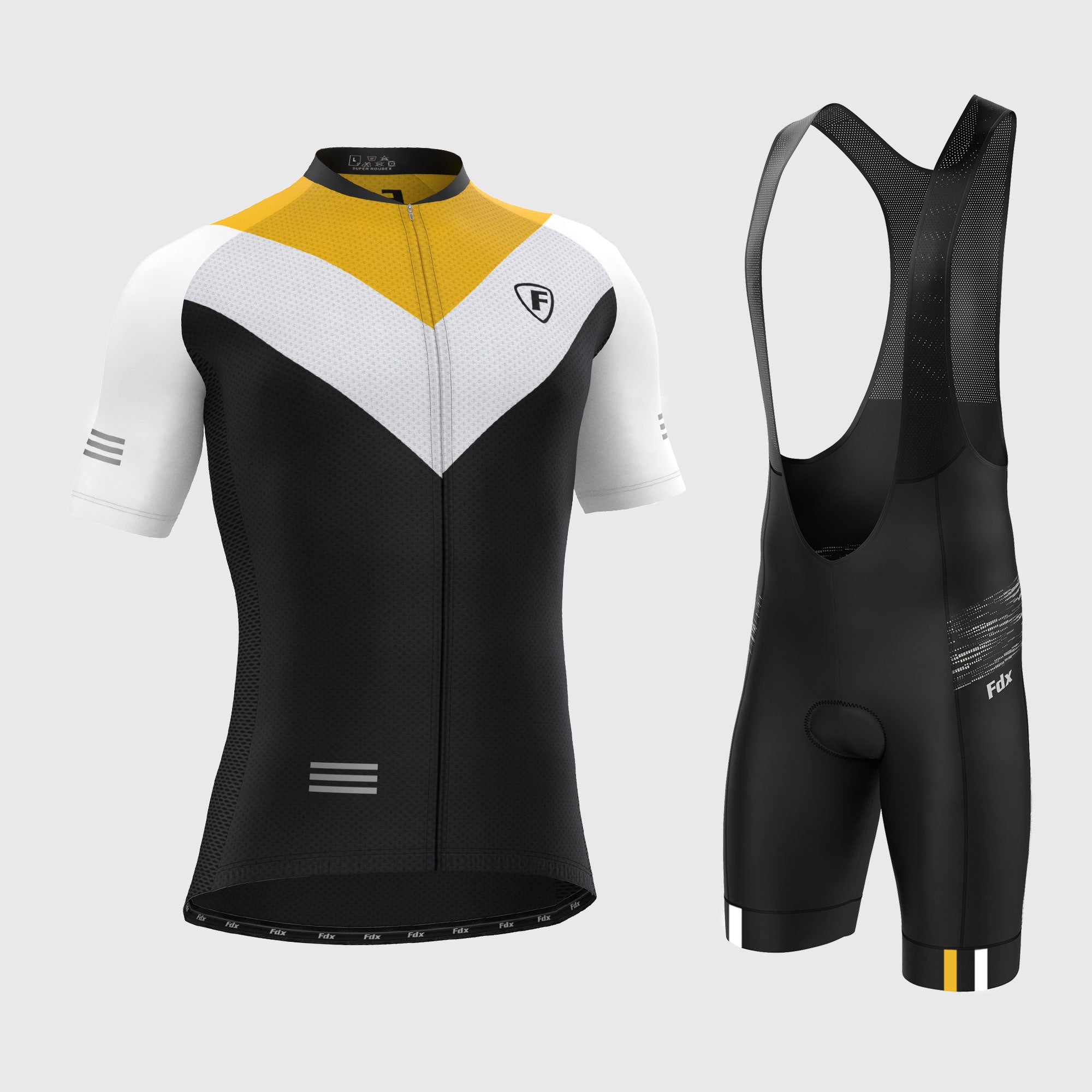 Fdx Men's Set Velos Yellow Short Sleeve Summer Cycling Jersey & Cargo Bib Shorts